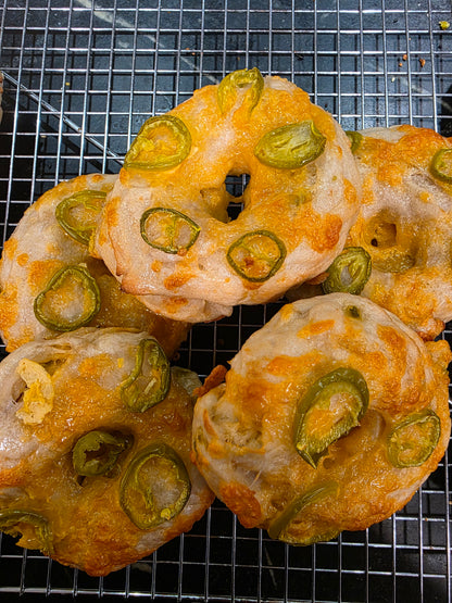 Sourdough Discard Jalapeño cheddar bagel