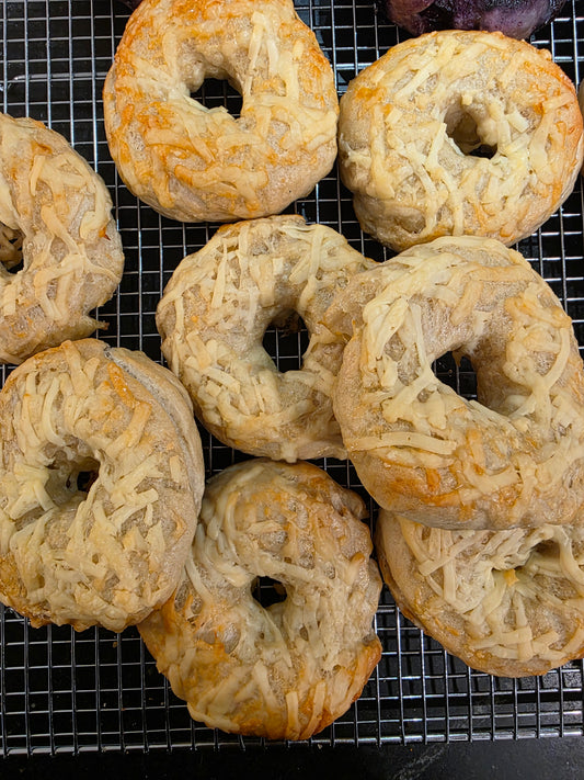 Sourdough Discard Asiago cheese bagel