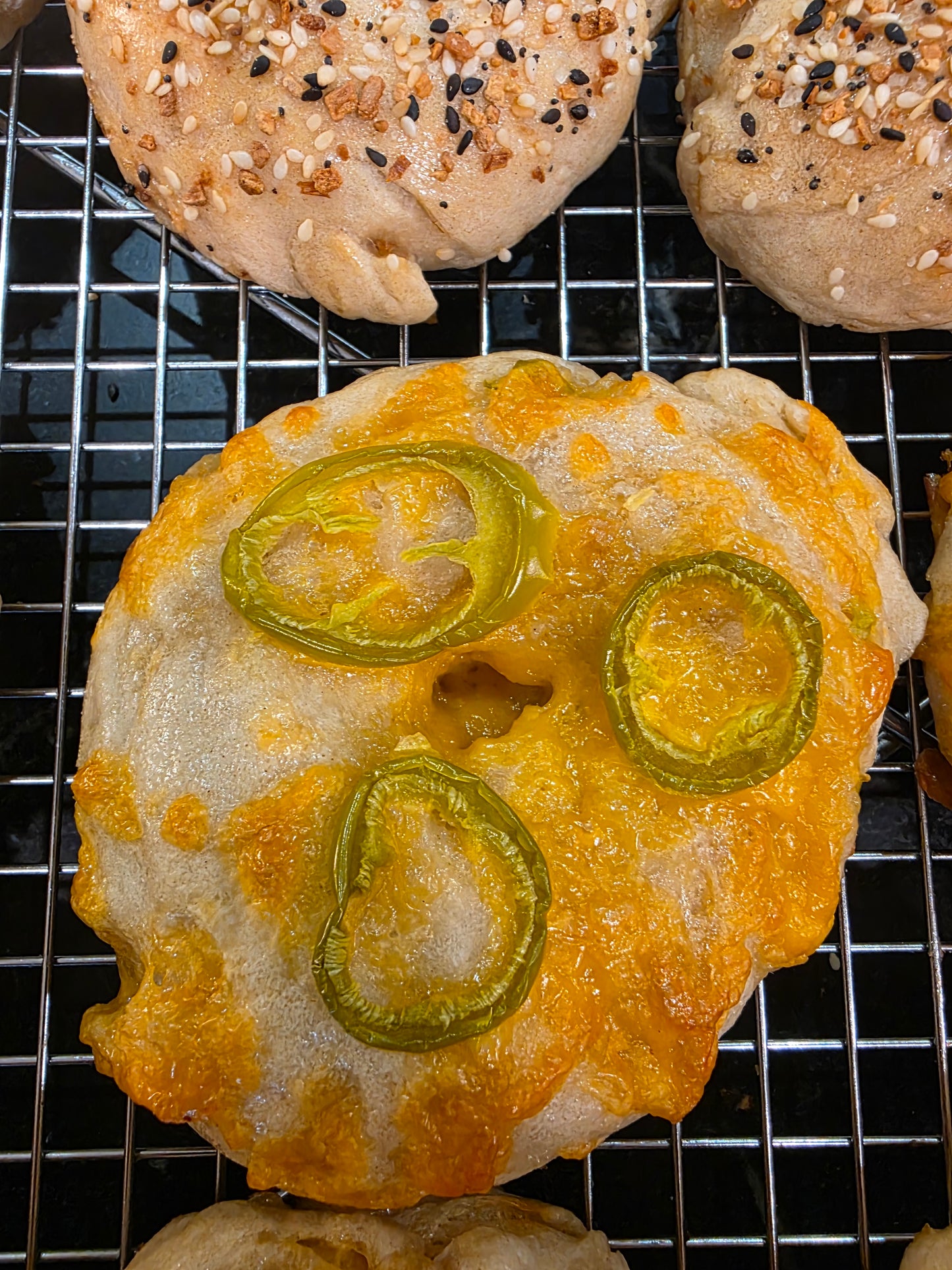 Sourdough Discard Jalapeño cheddar bagel