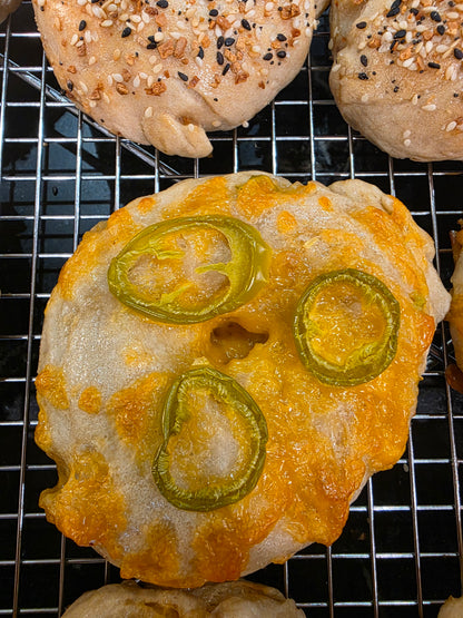 Sourdough Discard Jalapeño cheddar bagel